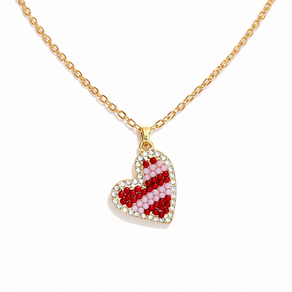 ⚜️ Gold Heart Pendant Necklace with Red and Pink Accents